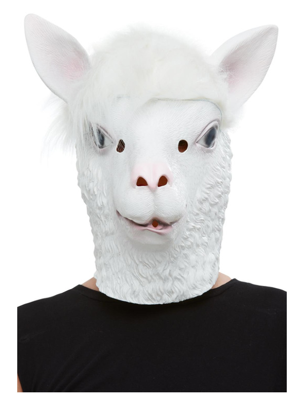 Llama Latex Mask, White, Full Overhead
