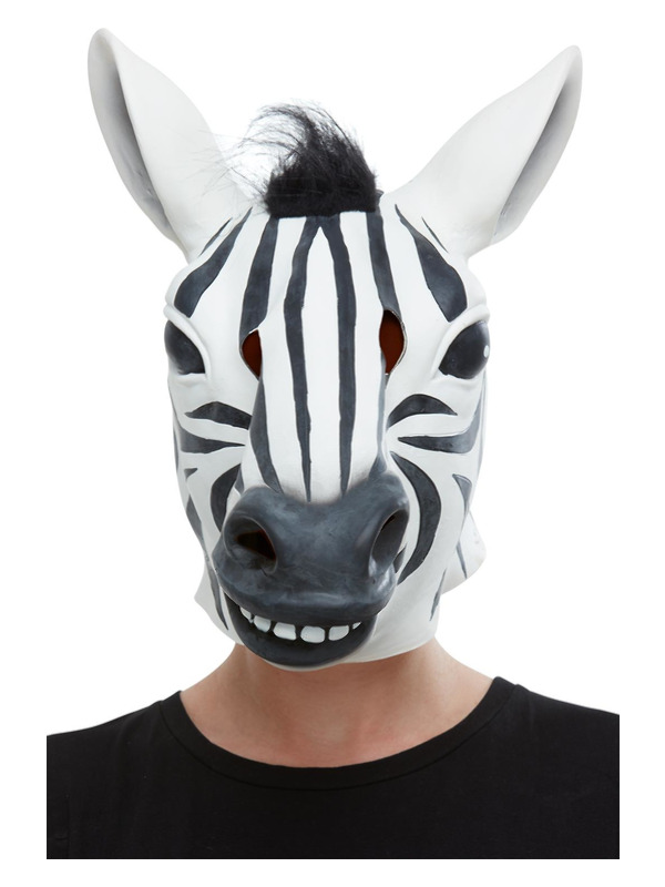 Zebra Latex Mask, Black & White, Full Overhead