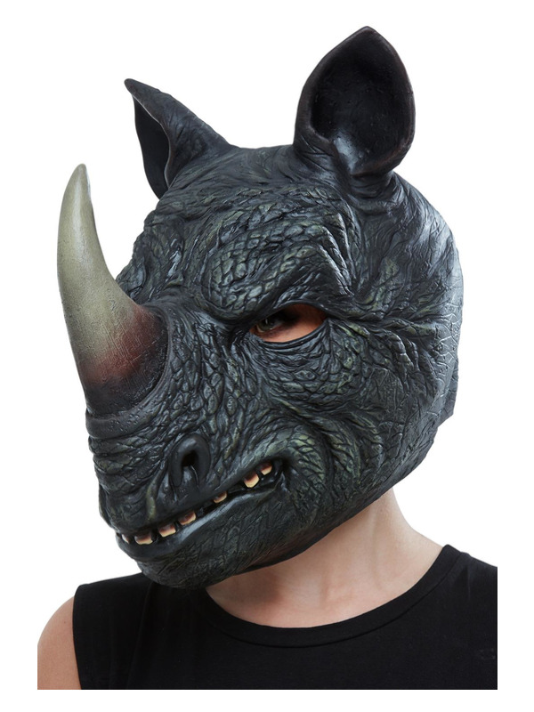 Rhino Latex Mask, Grey, Full Overhead