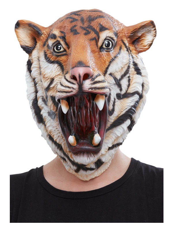 Tiger Latex Mask, Orange & Black, Full Overhead