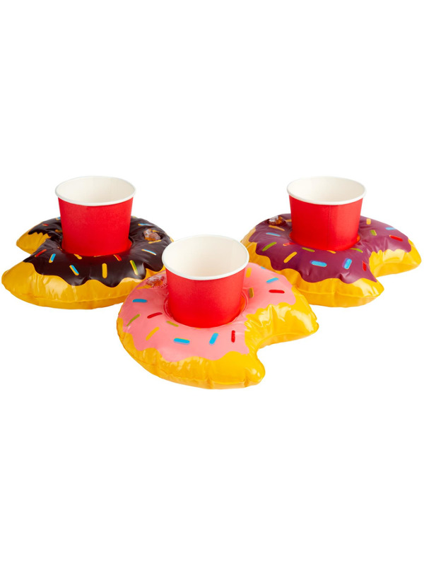 Inflatable Donut Drink Holder Ring, Assorted Colours, 3pcs, 20cm/8in