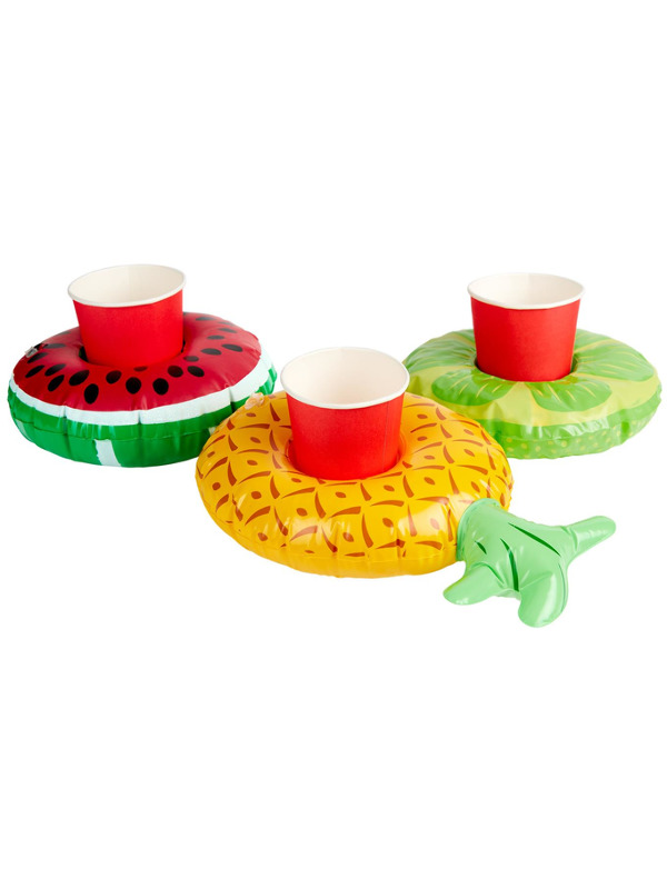 Inflatable Fruit Drink Holders, Assorted Colours, 3pcs, 20cm/8in