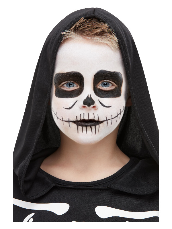 Smiffys Make-Up FX, Kids Skeleton Kit, Aqua, Black & White, Facepaint, Crayon, Sponge & Applicator