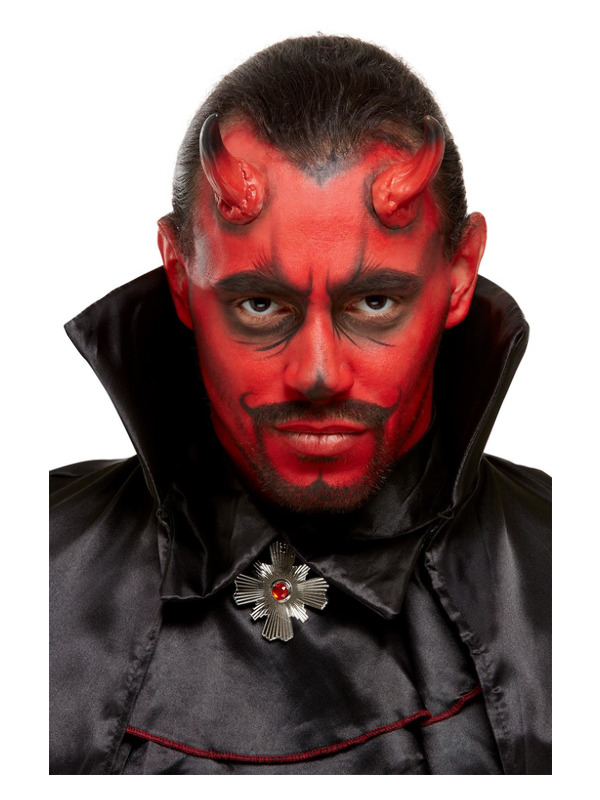 Smiffys Make-Up FX, Devil Kit, Aqua, Red & Black, Facepaints, Horns, Sponge & Applicator