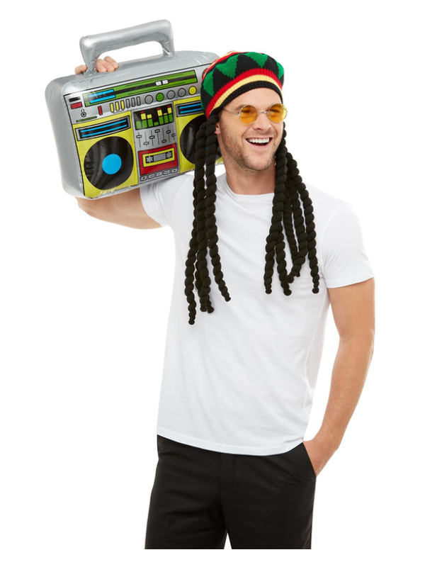 Jamaican Kit, Multi-Coloured, with Dreadlocks, Glasses & Inflatable Radio