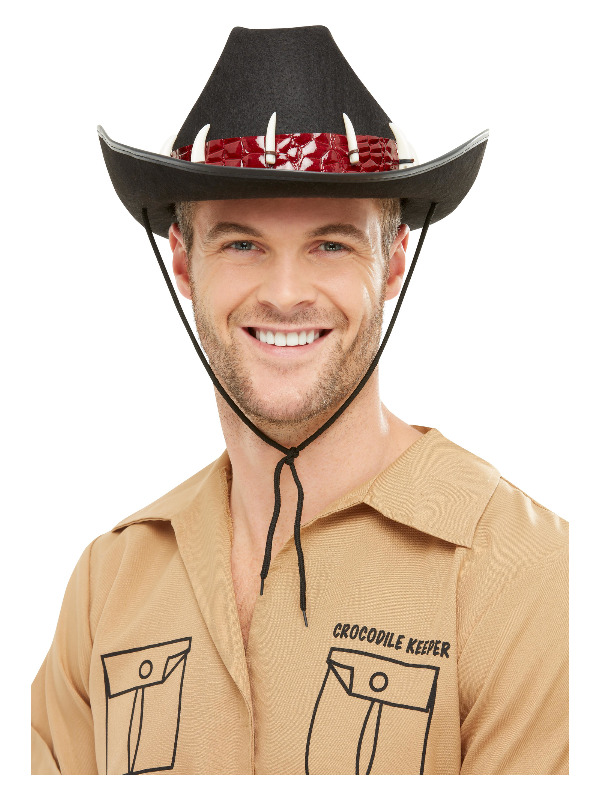 Outback Adventurer Hat, Black, with Crocodile Teeth