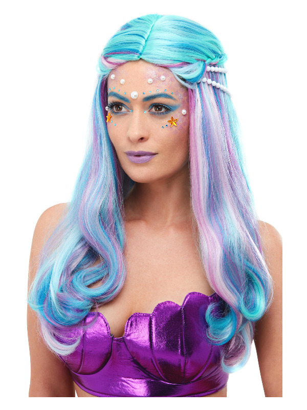 Mermaid Wig, Blue, with Pearls