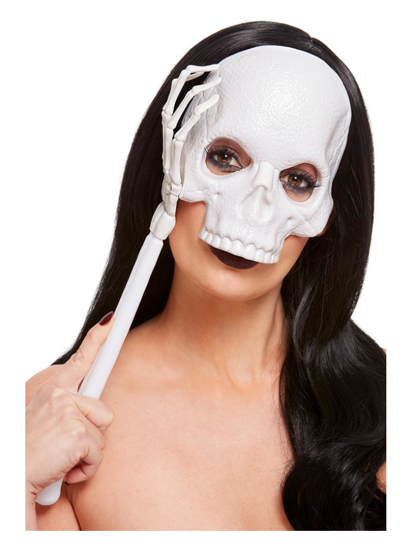 Handheld Skull Mask, White, PVC