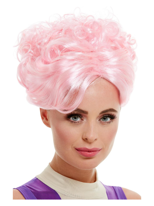 Trapeze Artist Wig, Pink, with Curls