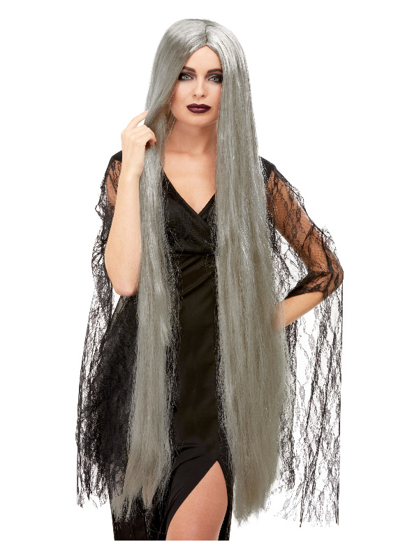 Witch Wig Extra Long, Grey, 120cm Long