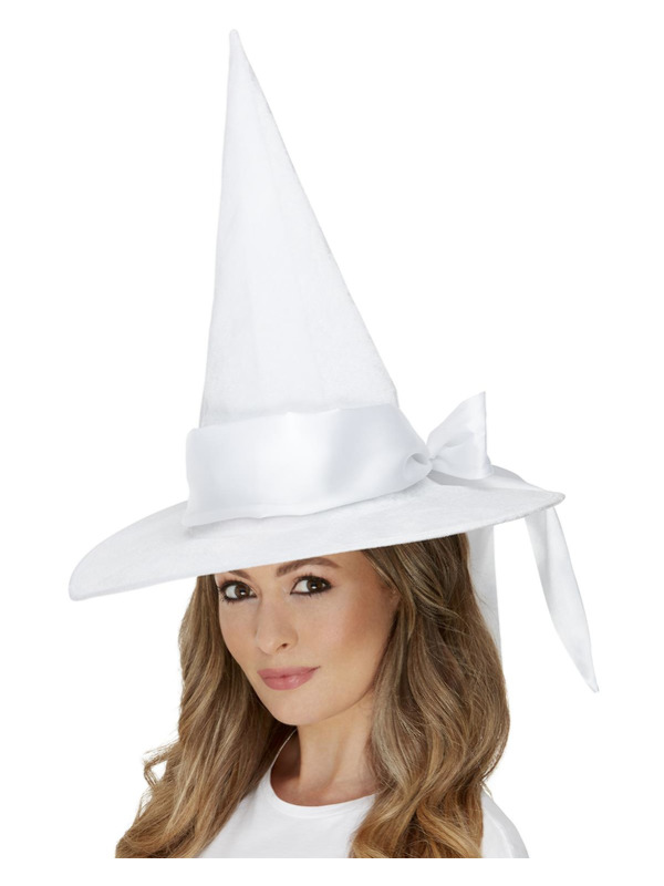 Deluxe Witch Hat, White, with Bow