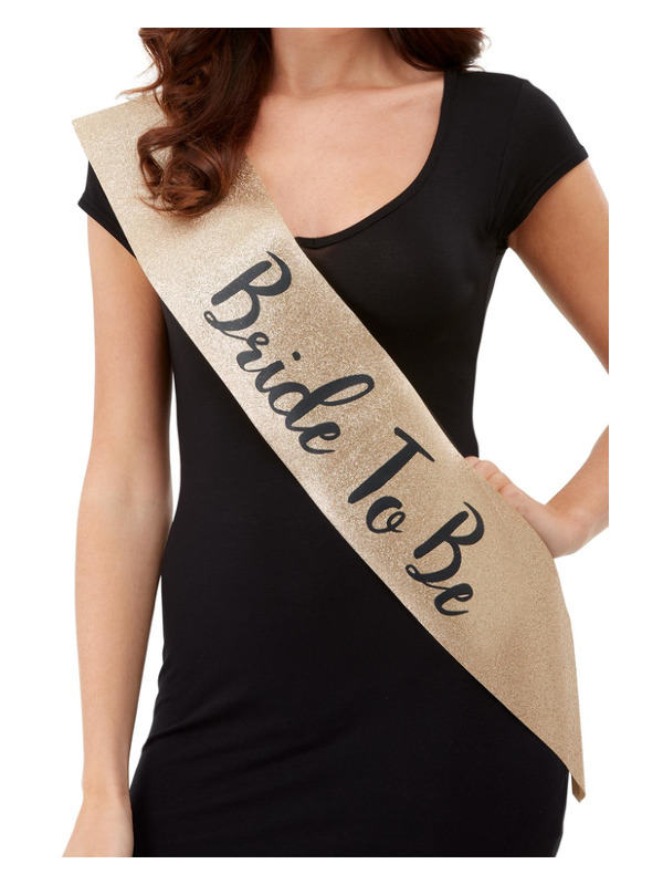 Deluxe Glitter Bride To Be Sash, Gold & Black