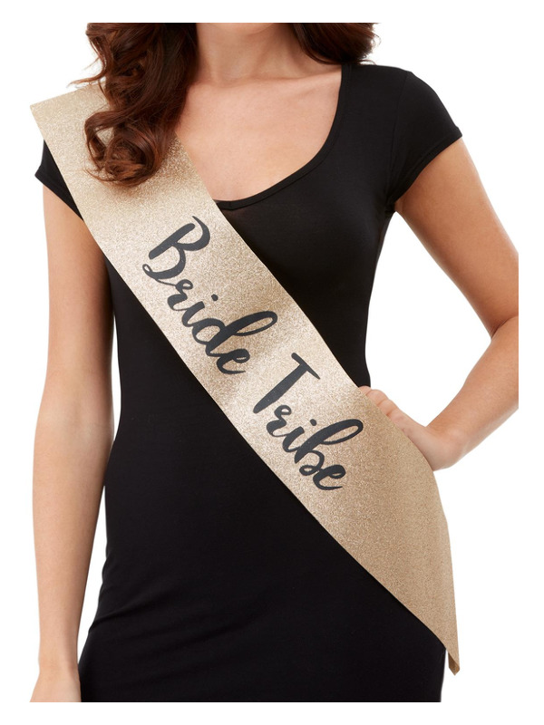 Deluxe Glitter Bride Tribe Sash, Gold & Black