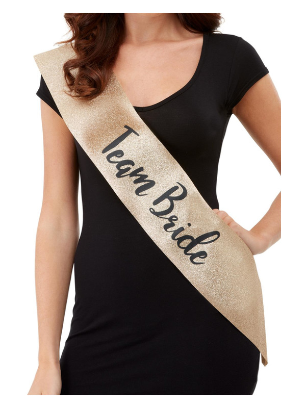 Deluxe Glitter Team Bride Sash, Gold & Black