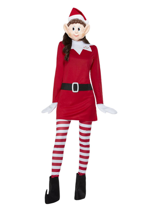 Elves Behavin' Badly Ladies Elf Costume, Red & Whi