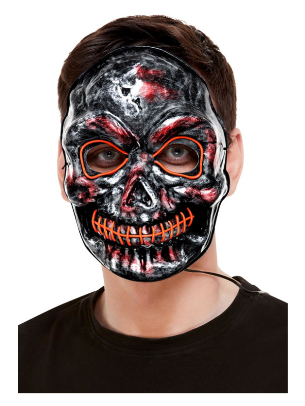 Skeleton Mask, Light Up, Grey, with Elastic Strap