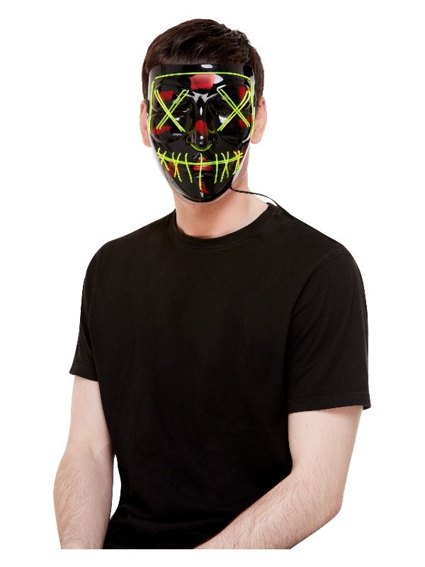 Stitch Face Mask, Green Neon Light Up, Black, with Elastic Strap