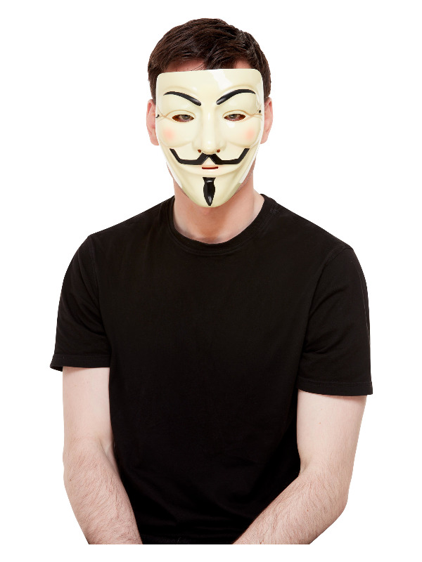 Guy Fawkes Mask, White, with Elastic Strap