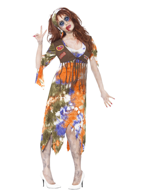 Zombie 60s Hippie Lady Costume, Multi-Coloured
