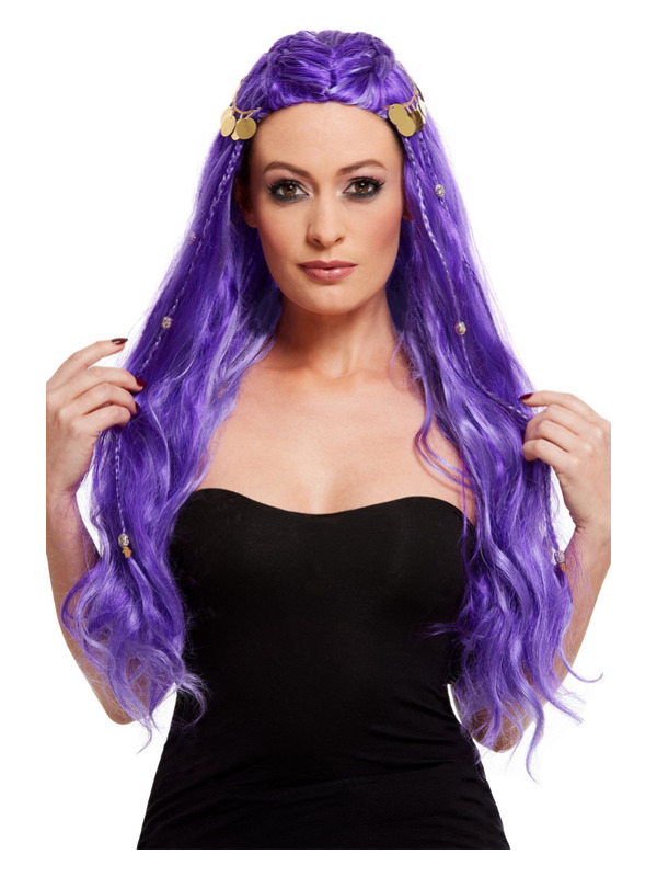 Fortune Teller Wig, Purple, with Coin Detail