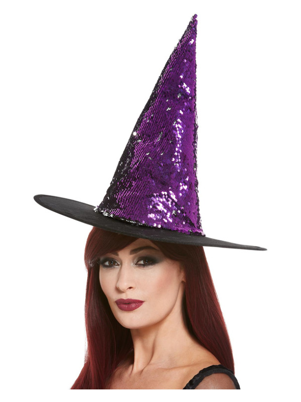 Reversible Sequin Witch Hat, Purple & Black