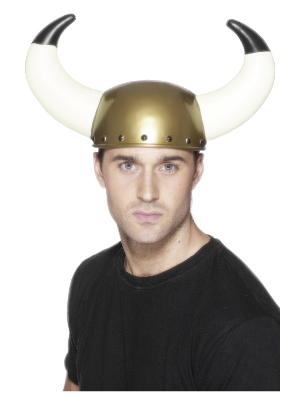 Viking Helmet, Gold, with Large Horns