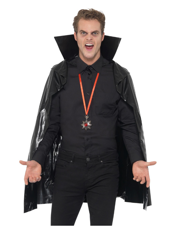 PVC Vampire Cape, Black, with Stand Up Collar, 114 cm/45 inches