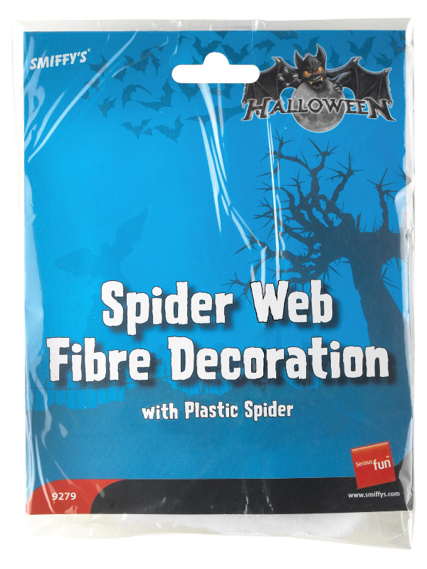 Spider Web Fibre Decoration, White, with Plastic Spider, 18g/0.63oz