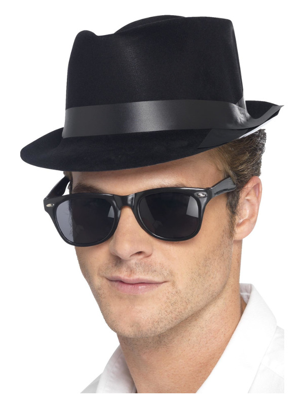 Flocked Fedora Hat, Black, Plastic