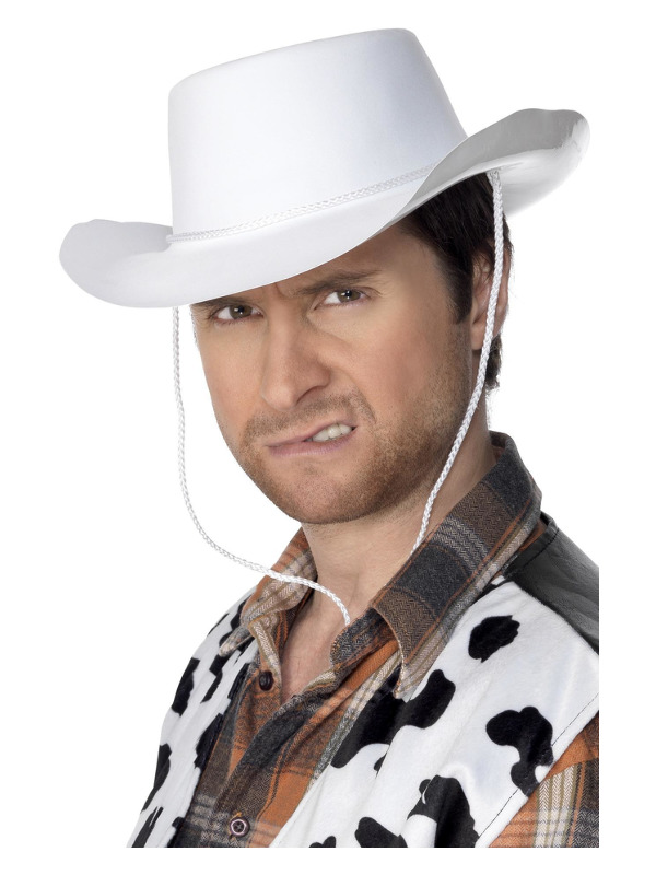 Cowboy Hat, White, Flocked with Cord