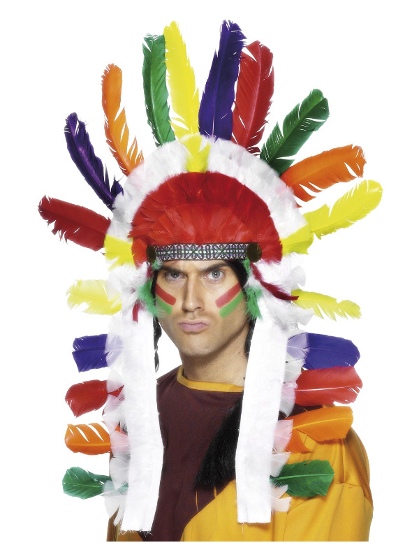 Native American Inspired Long Chief Headdress, Multi-Coloured