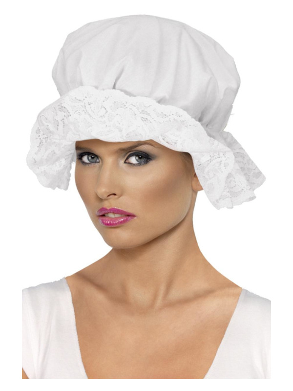 Mop Cap, White, with Lace