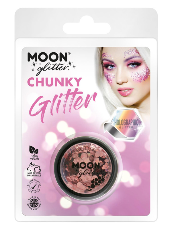 Moon Glitter Holographic Chunky Glitter, Rose Gold