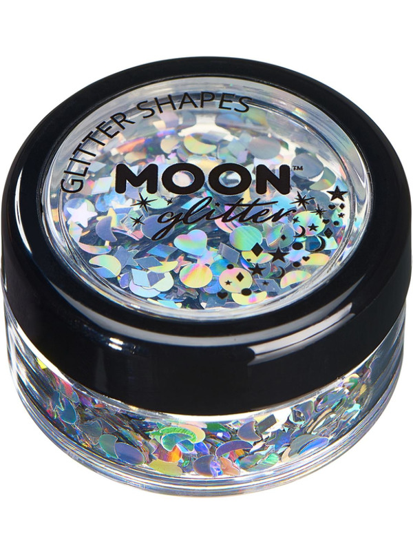 Moon Glitter Holographic Glitter Shapes, Silver