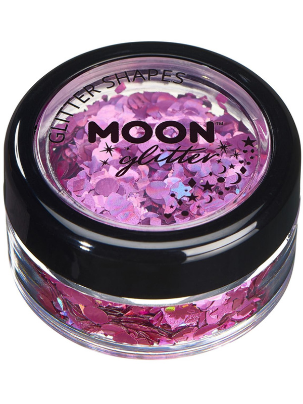 Moon Glitter Holographic Glitter Shapes, Pink