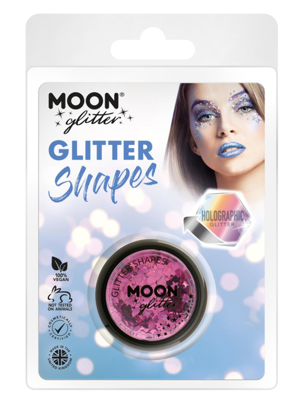 Moon Glitter Holographic Glitter Shapes, Pink