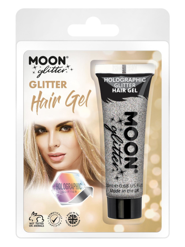 Moon Glitter Holographic Glitter Hair Gel, Silver