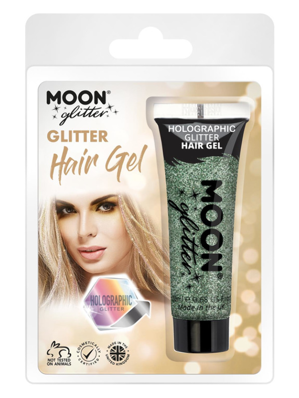 Moon Glitter Holographic Glitter Hair Gel, Green