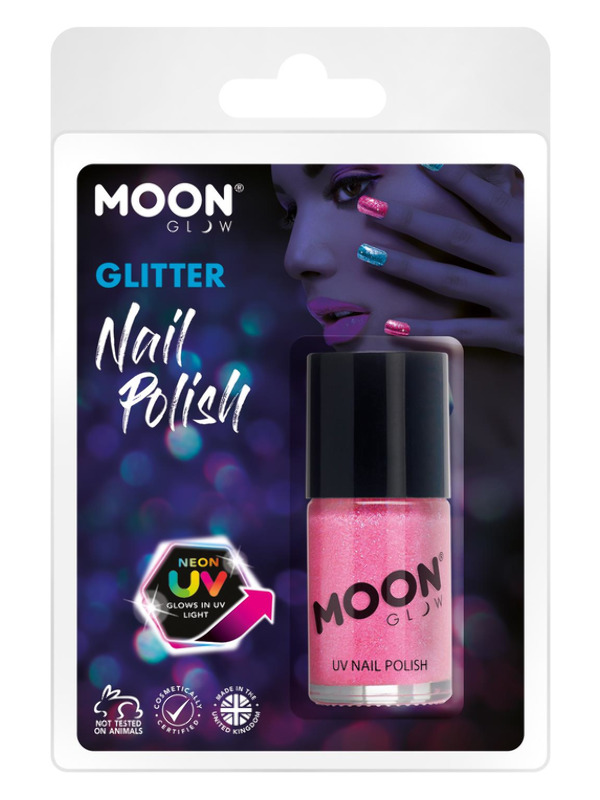 Moon Glow - Neon UV Glitter Nail Polish, Pink